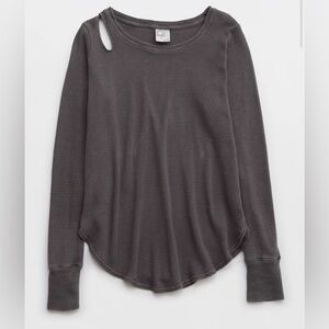 OFFLINE GREY WAFFLE CUT OUT SHIRT